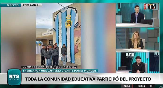 Una escuela de Esperanza confeccionó una camiseta gigante de Argentina por el Mundial